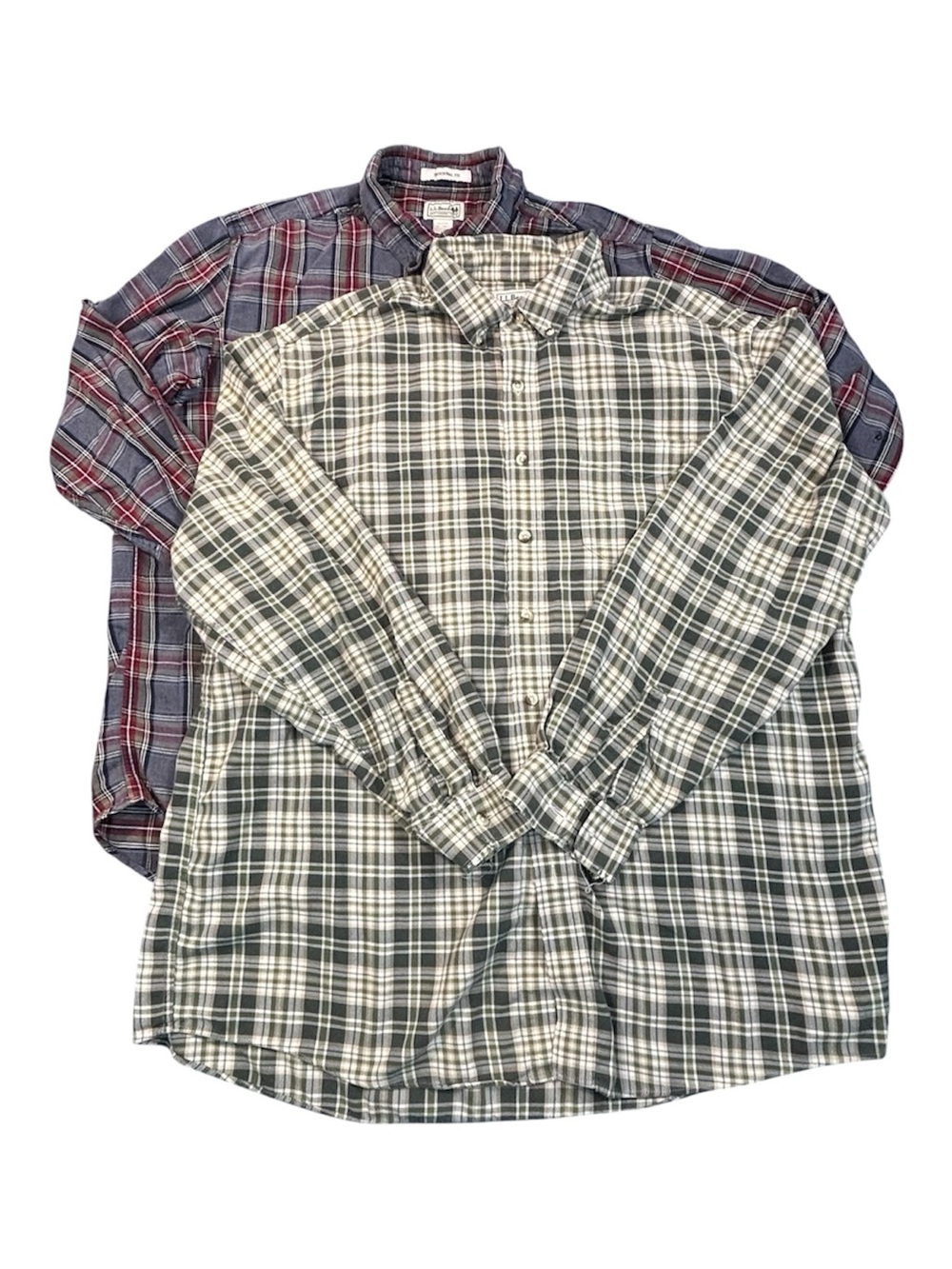 Lot of 2 L.L. Bean Flannel Shirts Men XL Tall Plaid Button Down Red Gray Green